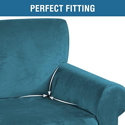 H.VERSAILTEX Stretch Velvet Sofa Covers for 3 Cushion Couch Covers Sofa Slipcovers Furniture Protector Soft with Non Slip Elastic Bottom, Crafted from Comfy Rich Velour (Sofa 72'-90', Peacock Blue) - Image 4