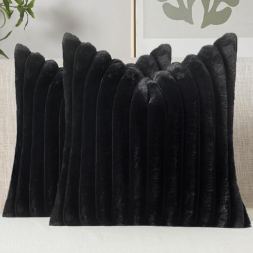 MIULEE Faux Fur Decorative Throw Pillow Covers 20x20 Set of 2 Black by MIULEE