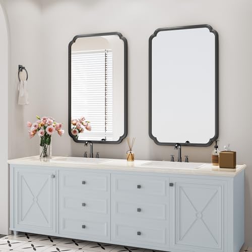 Ferytange 26"x40" Rustproof Bathroom Mirror Black, Round Corner Metal Frame Wall Mirror, Horizontal/Vertical Hanging Over Sink, Bedroom Bathroom Decor - Image 4