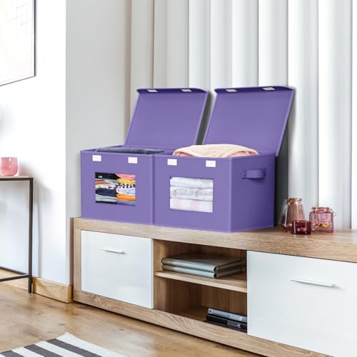 Univivi Fabric Foldable Storage Bins with Lids, 4 Pack, Purple - Image 4