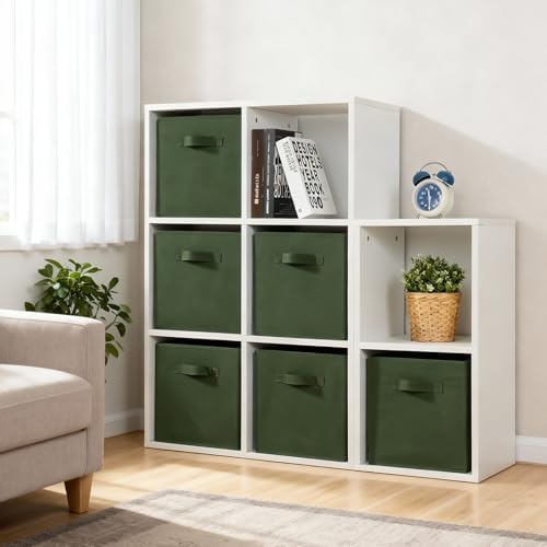 Stero Fabric Storage Bins 6 Pack Fun Colored Durable Storage Cubes with Fabric Handles Foldable Cube Baskets for Home, Kids Room, Closet and Toys Organization Dark Green - Image 7