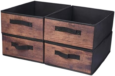 Clothings Collapsible Storage Bins, Foldable Organizers and Storage Baskets Cube Storage Bin for Bedroom Living Room (4 Pack, MZWL, 15.4x11.4x5.5inch) by BOMKEE