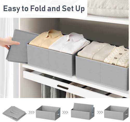 DIMJ Closet Storage Bins 8 Pack - Fabric Storage Baskets for Shelves, Large Clothes Organizers with Handles, Trapezoid Shelf Organization Storage Cubes for Purse, Toys, Books, Towel, Clothes - Image 5
