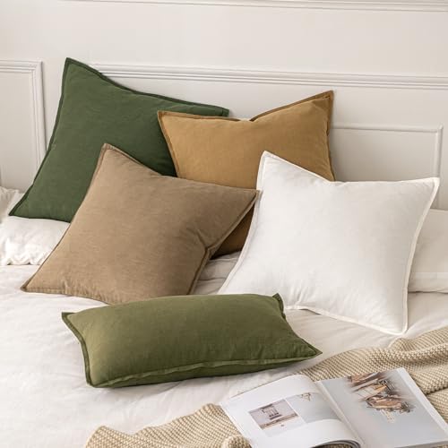 MIULEE Decorative Linen Euro Sham Pillow Covers 22x22 Inch Cream White - Image 5
