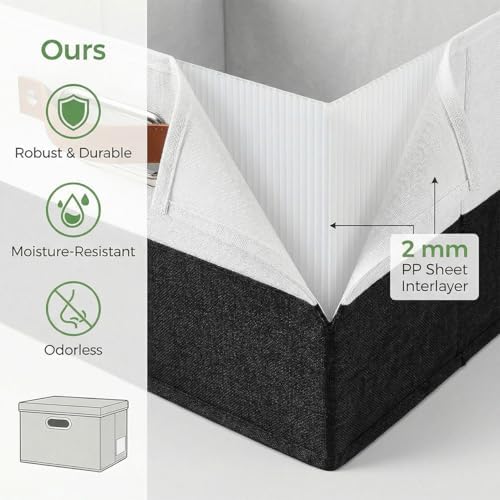 PRANDOM Storage Bins with Lids [3-Pack] Linen Fabric Foldable Storage Boxes Organizer Containers Baskets Cube with Cover for Bedroom Closet Office Black & White（11.4X8.6X6.7 - Image 4