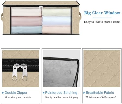 HomeHacks 10-Pack Clothes Organizer Storage Bags, 35L Storage Bins, Beige - Image 4