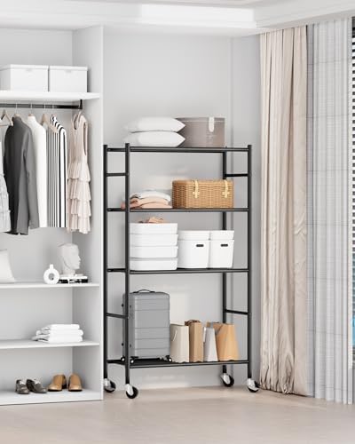 Sakugi 4-Tier Storage Shelves 33.1" x12.6" x58.9" Black with Wheels - Image 2