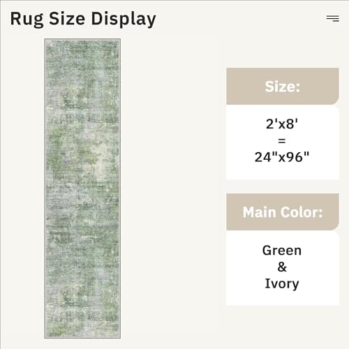Soalmost Abstract Runner Rug 2x8 Hallway Kitchen Runners Green/Ivory - Image 5