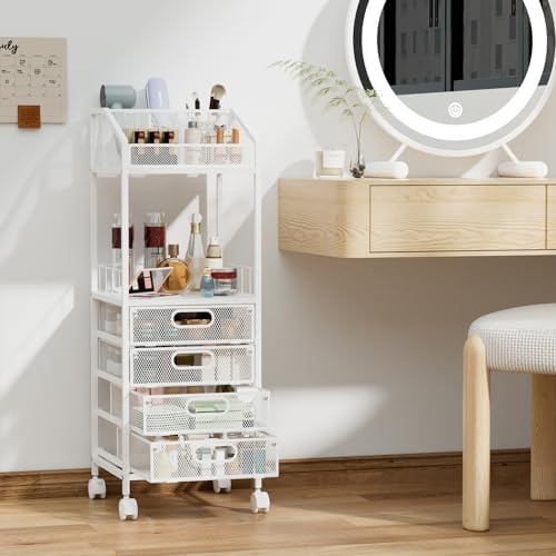 HapiRm Makeup Organizer Storage Cart - Floor Skincare Make Up Storage with 4 Drawers, Rolling Makeup Cart Vanity Organizer Cosmetics Display Cases Holder for Skin Care Perfume Nail Polish - Image 2