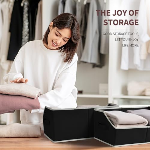 Homsorout Cube Storage Bins - 6 Pack Trapezoid Storage Bins, Closet Organizers and Decorative Storage, Storage Baskets with Handle, Large Storage Basket for Home, Black - Image 4