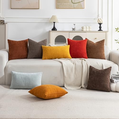 Set of 4 Soft Textured Decorative Throw Pillow Covers 22x22 Inch Cozy Farmhouse Cushion Cover Square Accent Pillow Cases for Bed Couch Sofa Living Room, Red - Image 2