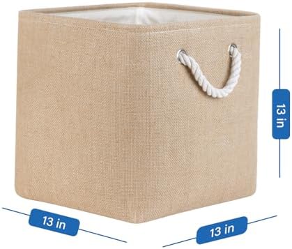 Temary Storage Baskets for Shelves 13 Inch Baskets for Gifts Empty, 4 Pack Shelf Baskets Decorative Storage Baskets Cube Collapsible Storage Bins Cubes with Handles for Storage (Linen Yellow) - Image 7
