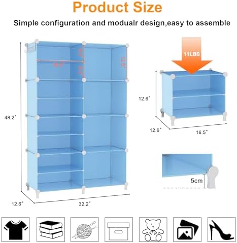 AWTATOS Closet Organizer 8 Cube Storage Shelves, Blue - Image 3