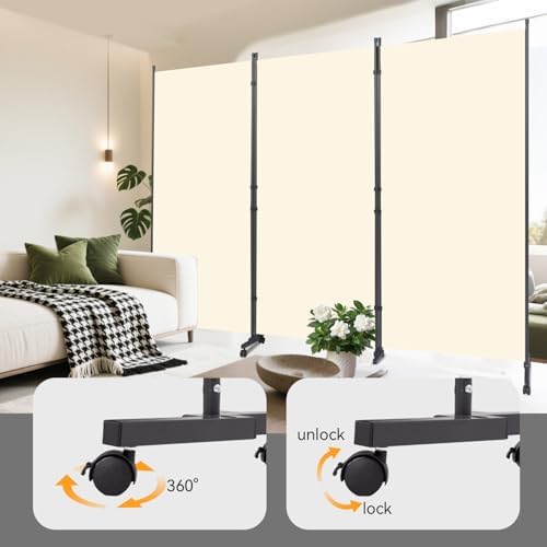 Folding Room Divider W/Wheels,Heavy Duty Base Privacy Screen Separator - Image 4