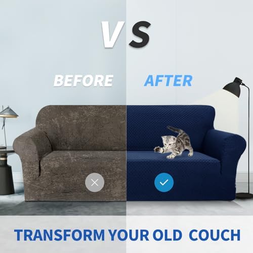 ZNSAYOTX 1 Piece Jacquard Couch Covers for 3 Cushion Couch Living Room High Stretch Sofa Cover Pets Dogs Friendly Anti Slip Thickened Slipcovers Furniture Protector (Sofa, Navy Blue) - Image 4