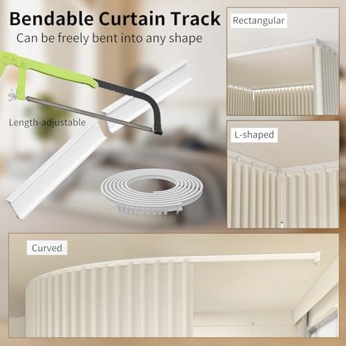 Ceiling Mount Room Divider Curtains,Track Sets for Room Separation,Beige - Image 2