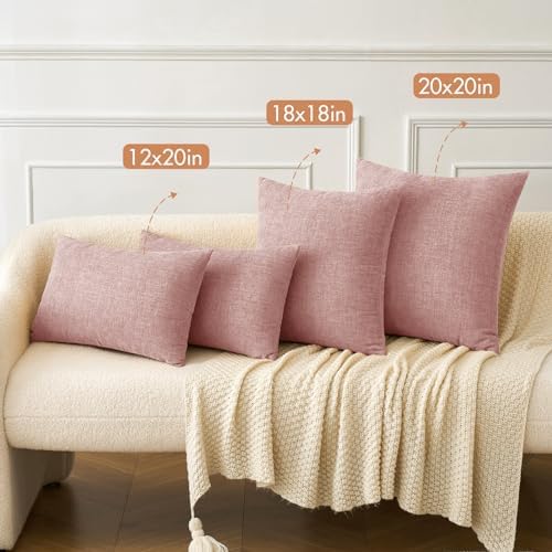 MIULEE Soft Chenille Lumbar Throw Pillow Covers Blush Pink 12x20 Pack of 2 - Image 4