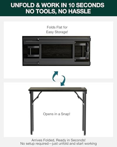 Frylr Small Folding Computer Desk – 35.8 Inch Portable Table for Craft and Study, Lightweight Desk for Small Spaces, Foldable Laptop Table Built-in AC/USB Outlets for Convenience, Dark Oak - Image 3