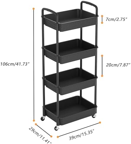 MOYIPIN 4-Tier Plastic Rolling Utility Cart with Handle, Black - Image 3