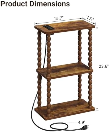 ELYKEN Narrow Side Table with Charging Station, 3-Tier Skinny Bedside Table - Image 3