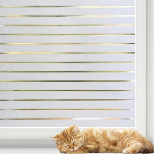 rabbitgoo Window Privacy Film, Frosted Glass Privacy Film, Window Frosting Cling for Glass, Non Adhesive Static Cling Front Door Covring, Anti-UV Reeded Blinds Sticker, Striped Pattern, 17.5" x 157.4" by rabbitgoo