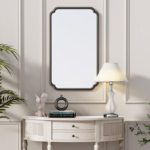Ferytange 26"x40" Rustproof Bathroom Mirror Black, Round Corner Metal Frame Wall Mirror, Horizontal/Vertical Hanging Over Sink, Bedroom Bathroom Decor - Image 5