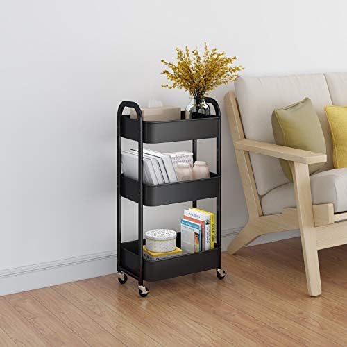3-Tier Rolling Utility Cart with Caster Wheels Easy Assembly, Black - Image 4