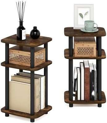 Furinno JUST 3-Tier Telephone Table Set of 2, Turn-N-Tube Toolless Side Table with Open Shelf, Round Curve Corner Night Stand, Bedside Table, for Living Room, Bedroom, Amber Pine - Image 6