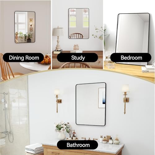 30x20 Bathroom Mirror Rect Wall Mounted Aluminum Metal Frame Black - Image 3