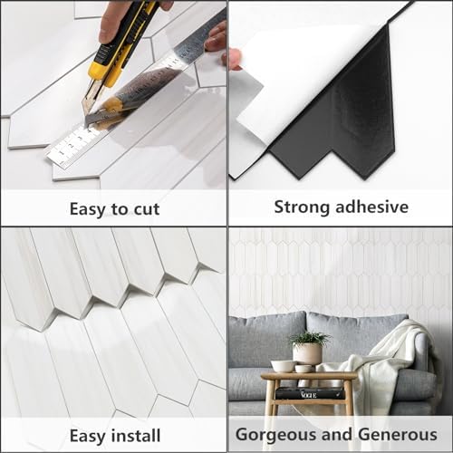 Vamos Tile 1 Sheet Glossy Dolomite White Backsplash Tile Peel and Stick, 12.8 x 12.8 Inch Long Hexagon PVC Self Adhesive Mosaic Wall Tiles Stick on Backsplash for Kitchen and Bathroom - Image 5