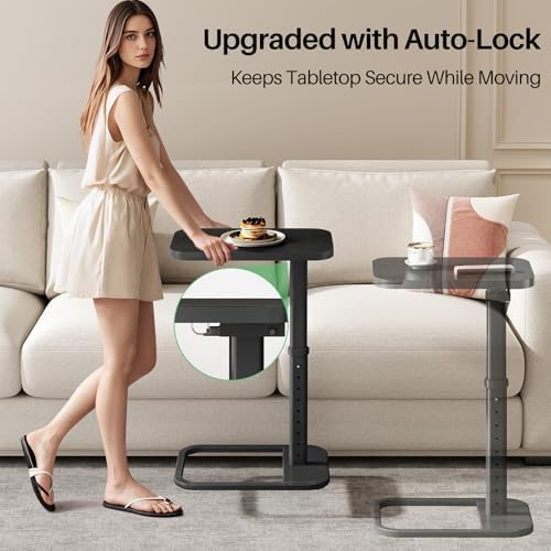 Kitstorack Upgraded TV Tray Table with Panel Lock, Adjustable Height & 90° Flip-Over Design, Sofa Arm End Side Table for Eating, Dinner, Snack, Laptop, Couch, Bed, Chair or Small Spaces, Black - Image 4