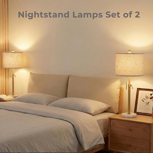 Qingmiao Gold Table Lamps Set of 2, 22" to 30" Adjustable Nightstand Lamps for Bedroom, Dimmable End Table Lamps for Living Room Console Entry Farmhouse Home Decor, New House Warming Gifts - Image 2