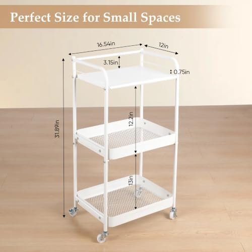 3 Tier Rolling Cart with Table Top, Metal Kitchen Storage Cart - Image 4