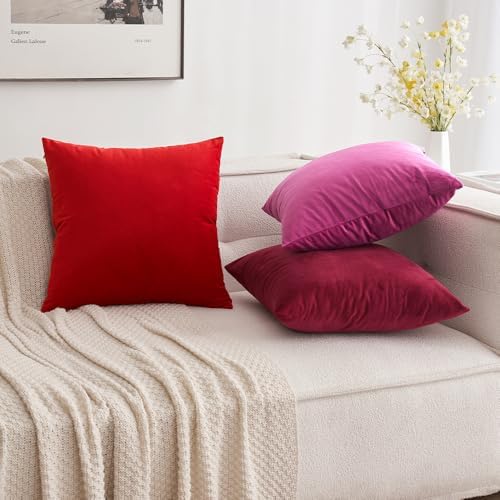 MIULEE Velvet Throw Pillow Covers 20x20 Inch Pack of 2 Bright Red - Image 5