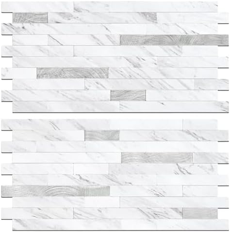 STICKGOO 2 Sheets Peel and Stick Backsplash Tile, Stick on Backsplash for Kitchen and Bathroom, White Marble Look PVC Mixed Metal Silver Self Adhesive Wall Tiles by STICKGOO