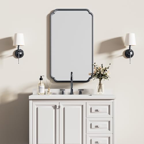 Ferytange 26"x40" Rustproof Bathroom Mirror Black, Round Corner Metal Frame Wall Mirror, Horizontal/Vertical Hanging Over Sink, Bedroom Bathroom Decor - Image 2