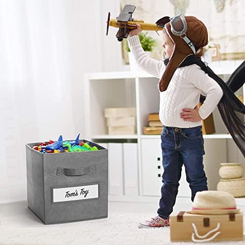 13x13x13 storage cube bins(Set of 8) Fabric storage cubes with 8 Labels Window Cards & a Pen, storage cubes 13x13, Collapsible 13 inch cube storage bins, Cubby Organizer Boxes, Gray - Image 5