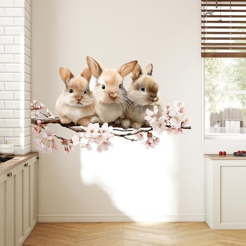 ANNA QUEEN Cute Bunny Wall Decals with Cherry Blossoms | Peel and Stick Spring Animal Wall Stickers – Removable Nursery Vinyl Wall Art for Kids Room, Bedroom, Living Room & Easter Décor - Image 4