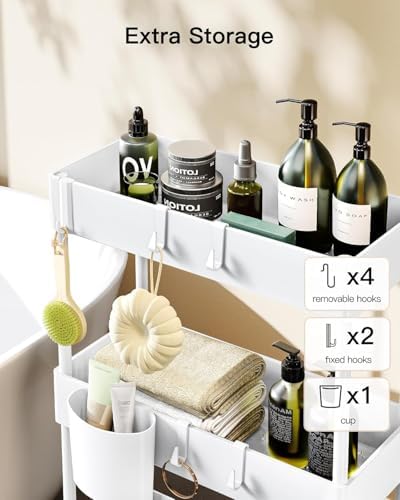 Pipishell 3 Tier Slim Storage Cart with Wheels, Bathroom Cart, White - Image 5