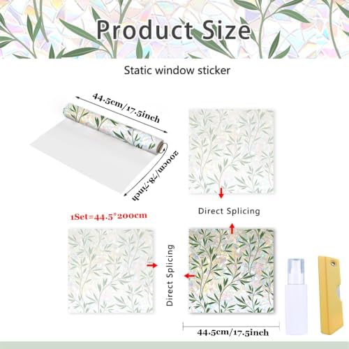 Rainbow Window Privacy Film, Green Vines Static Glass Clings 17.5" x 78.7" - Image 3