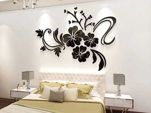 Wall Stickers 3D Flower Mirror - Family Decal Living Room Wall Decor Sticker Home Decorations Room Decor for Office Sofa Bedroom Decals (Black XXL:84 * 112in) - Image 2