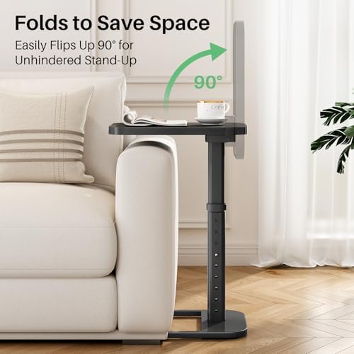 Kitstorack TV Tray Table, Adjustable Height & Rounded Metal Corners, Snack Table for Couch, Sofa, Bed, Chair, Living Room, C Shaped End Side Table for Eating, Dinner or Laptop, Small Spaces, Black - Image 6