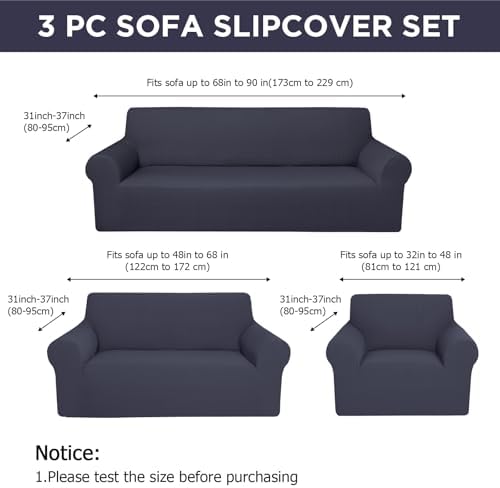 Peryiter 3 Pcs Couch and Loveseat Sofa Covers,Dark Gray,Fleece - Image 2