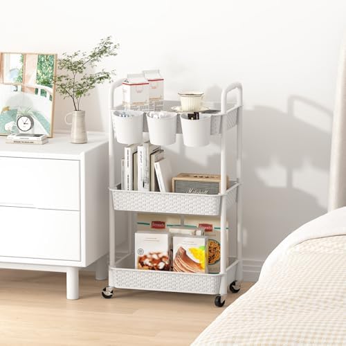 MOYIPIN 3-Tier Plastic Rolling Utility Cart with Handle,White - Image 6