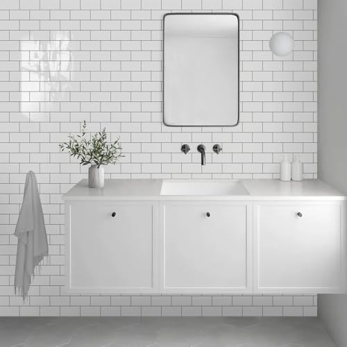 Vamos Tile 100-Piece Glossy Pure White Peel and Stick Backsplash Tile,3''x6'' PVC Subway Tile with Dark Gray Grout,Stick on Backsplash for Kitchen/Bathroom/Fireplace - Image 5