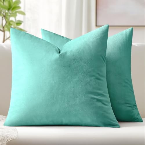 MIULEE Velvet Throw Pillow Covers 22x22 Inch Pack of 2 Aqua Green by MIULEE