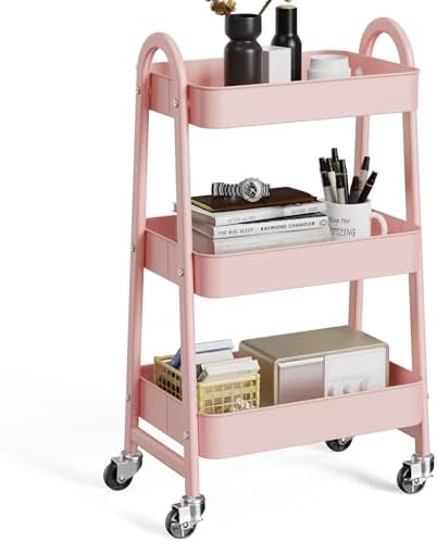 OLIXIS Metal Rolling Storage Utility Cart with Lockable Wheels 3 Tiers by OLIXIS