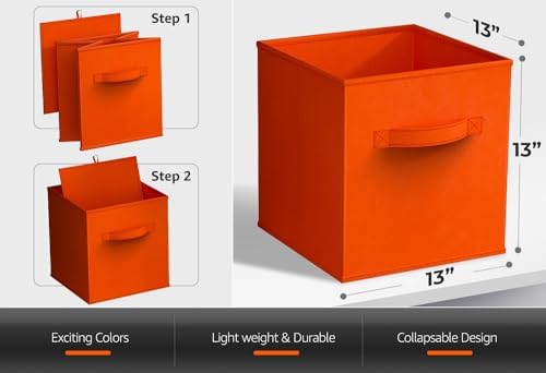 Sorbus Fabric Storage Cubes, 6-Pack Foldable Bins (13 Inch, Orange) - Image 2