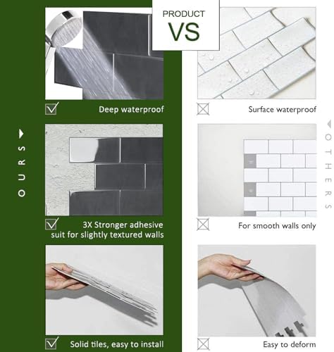 STICKGOO 10-Sheet Subway Tile Peel and Stick Backsplash, Self Adhesive Vinyl Wall Tiles, Stick on Backsplash for Kitchen and Bathroom(Thicker Design) - Image 4
