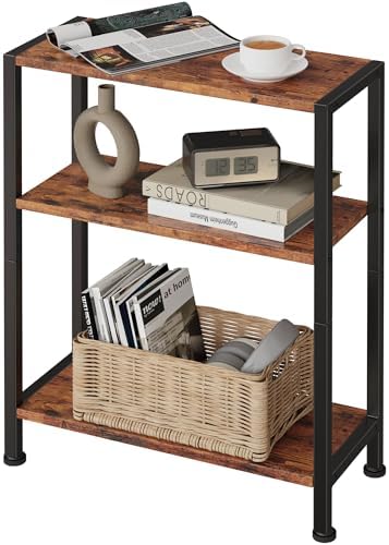 3-Tier Side Table, Small End Table, Sofa Side Table for Narrow Spaces, Slim End Table, Nightstand Table, for Living Room Bedroom Office, Rustic Brown by VANTIMO